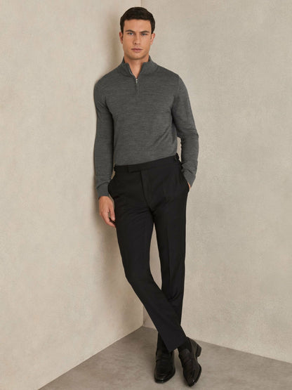 Reiss Value - Merino Wool Half-Zip Jumper in Derby Grey Marl