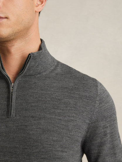 Reiss Value - Merino Wool Half-Zip Jumper in Derby Grey Marl