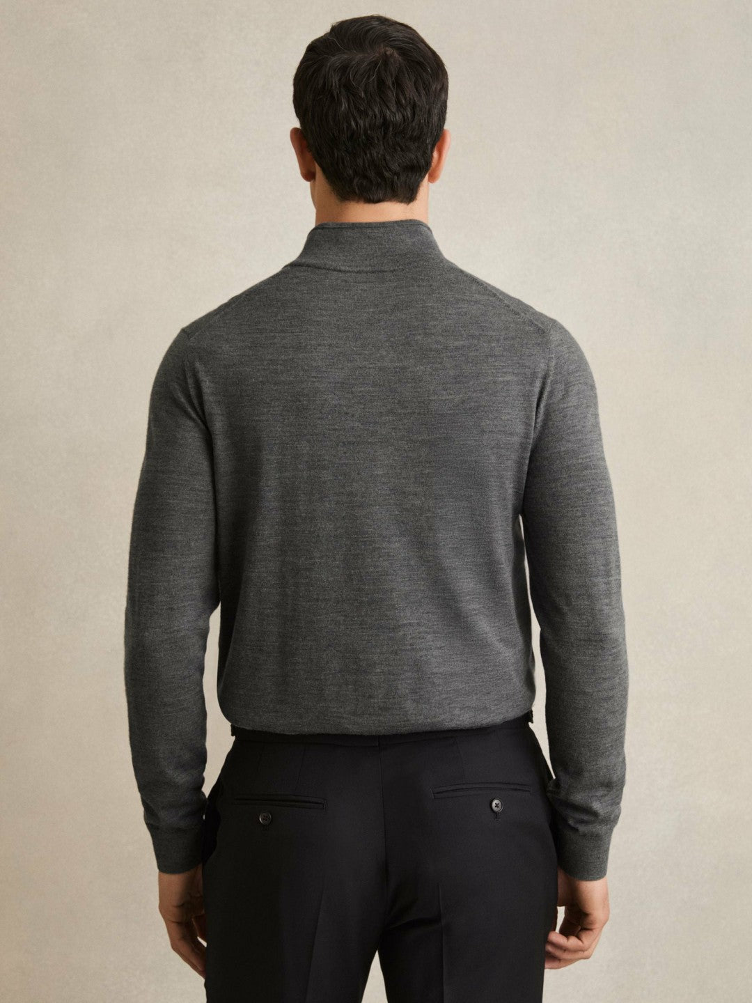 Reiss Value - Merino Wool Half-Zip Jumper in Derby Grey Marl