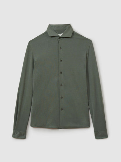 Reiss Best Seller - Modal Blend Cutaway Collar Shirt in Green Smoke