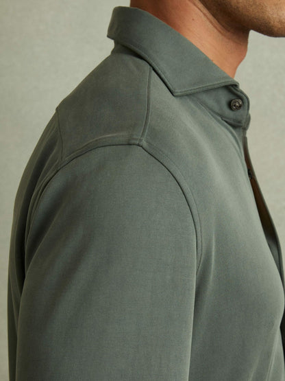 Reiss Best Seller - Modal Blend Cutaway Collar Shirt in Green Smoke