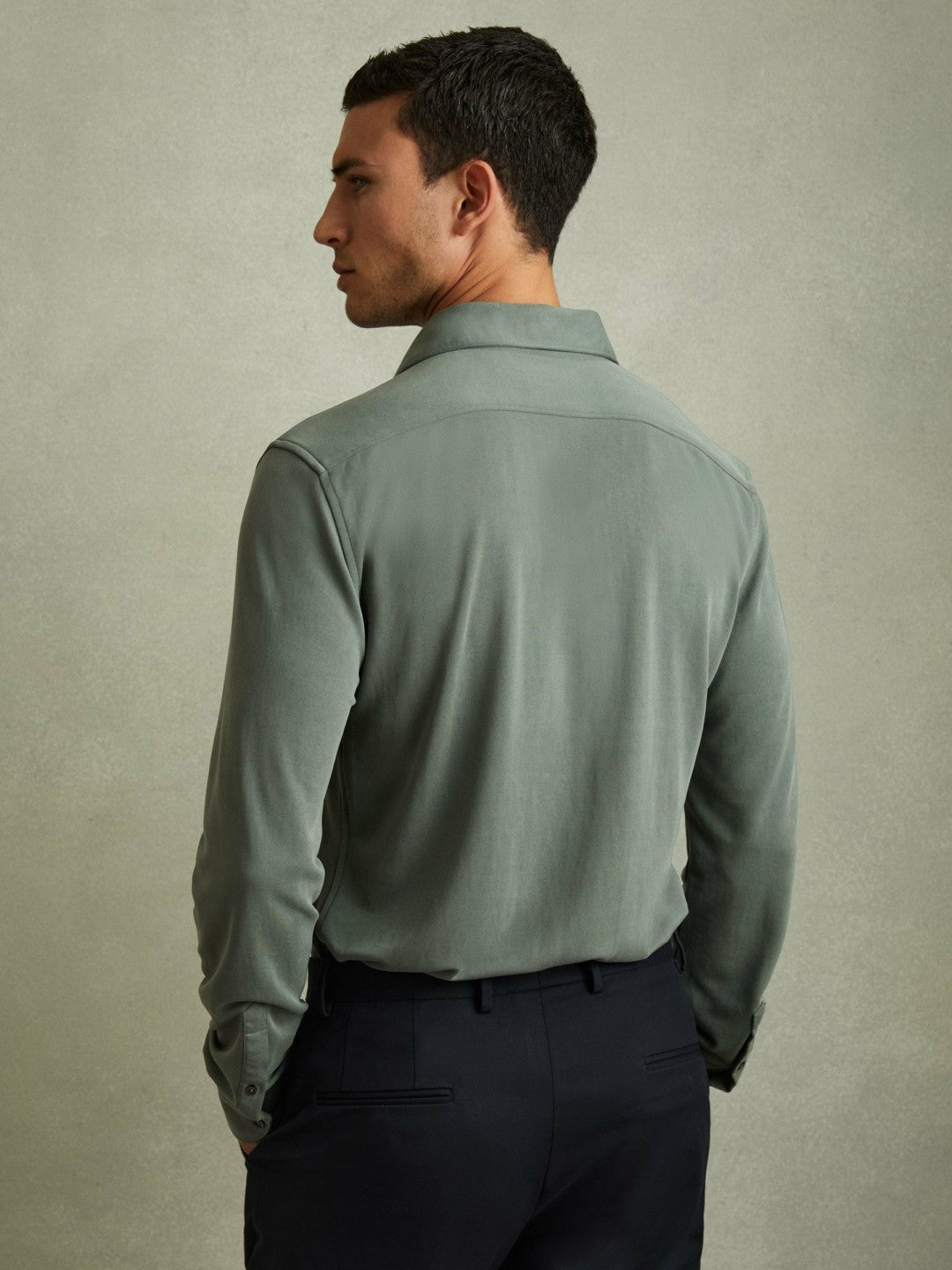 Reiss Best Seller - Modal Blend Cutaway Collar Shirt in Green Smoke