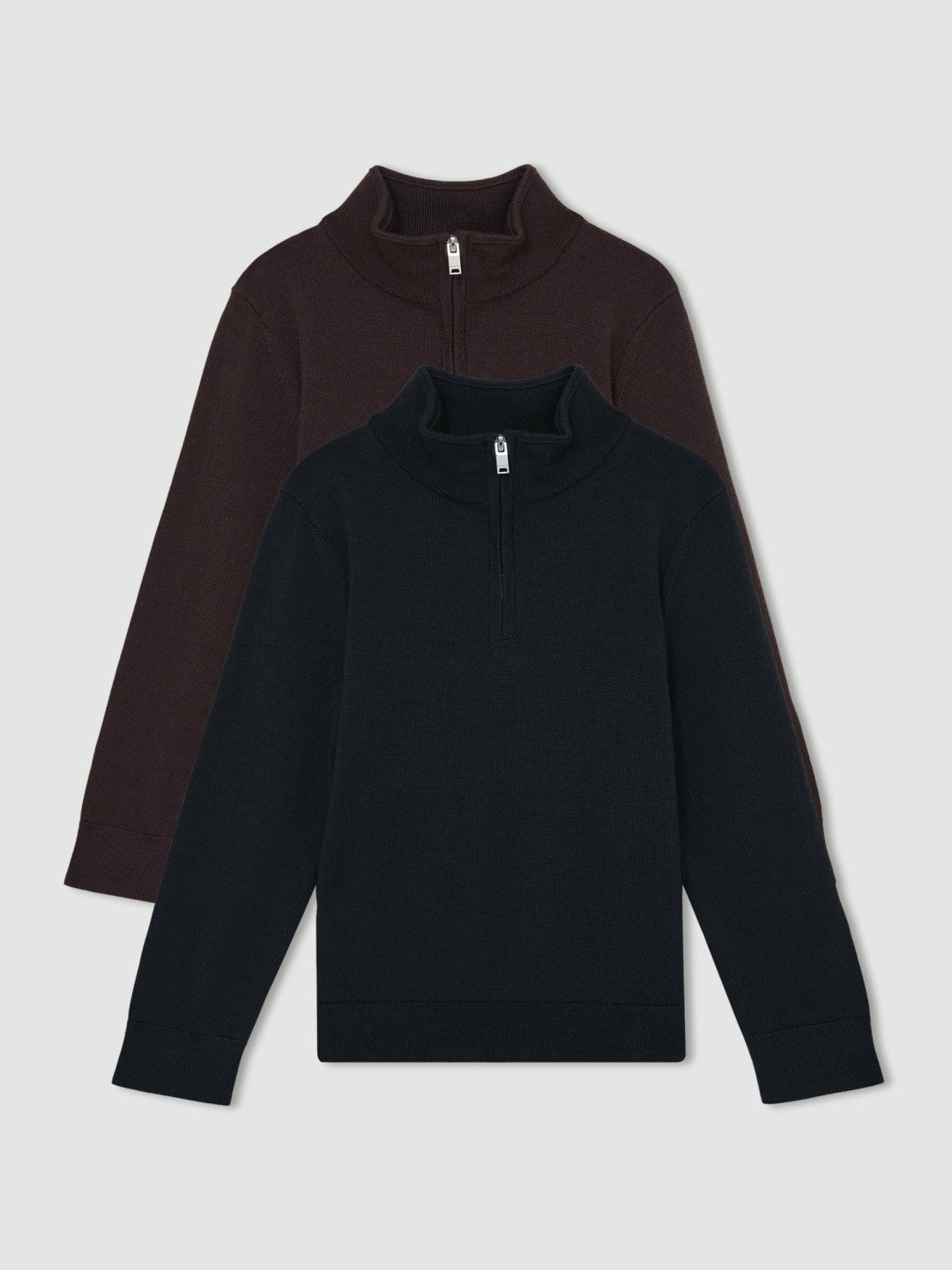 Reiss Value - 9-13 yrs Two Pack Of Merino Wool Zip-Neck Jumpers in Navy/Dark Bordeaux