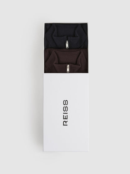 Reiss Value - 9-13 yrs Two Pack Of Merino Wool Zip-Neck Jumpers in Navy/Dark Bordeaux