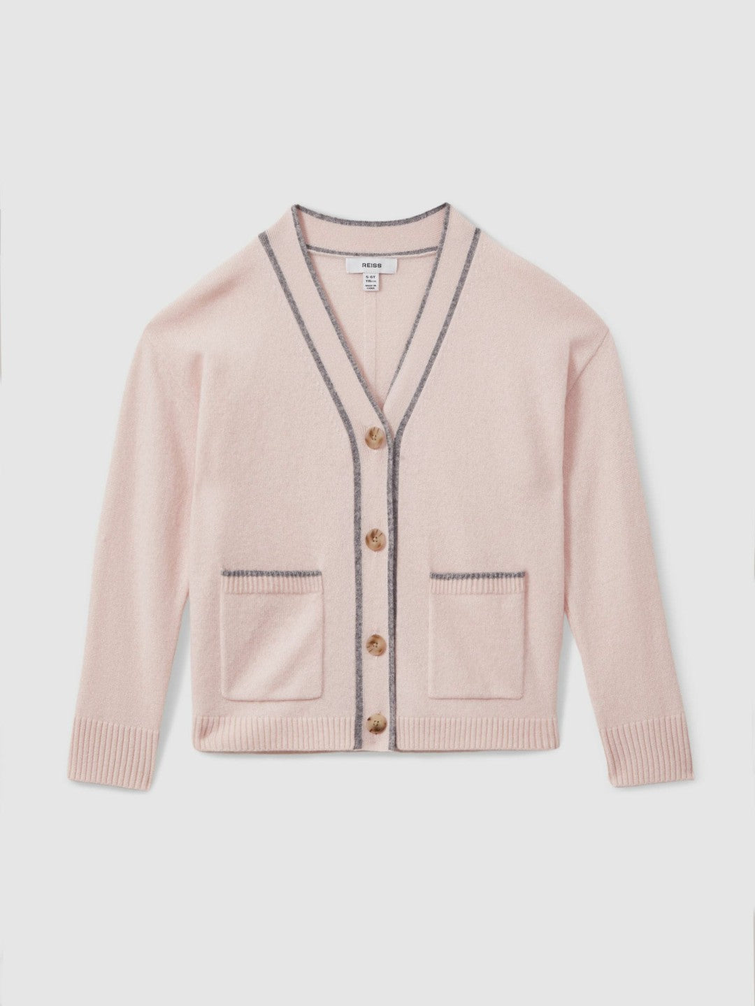 Reiss Best Seller - 9-13 yrs Wool-Blend Stripe-Detail Cardigan With Cashmere in Pink