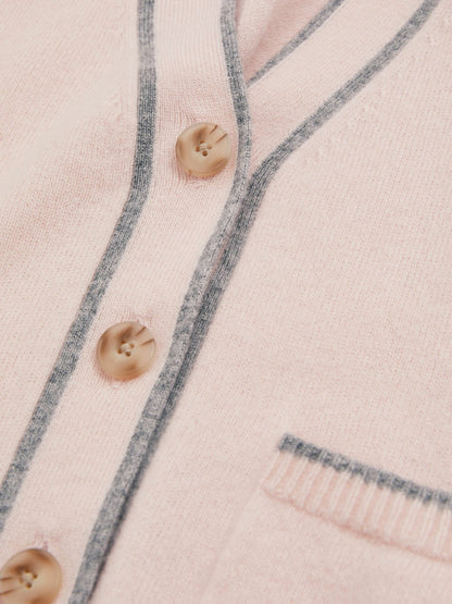 Reiss Best Seller - 9-13 yrs Wool-Blend Stripe-Detail Cardigan With Cashmere in Pink