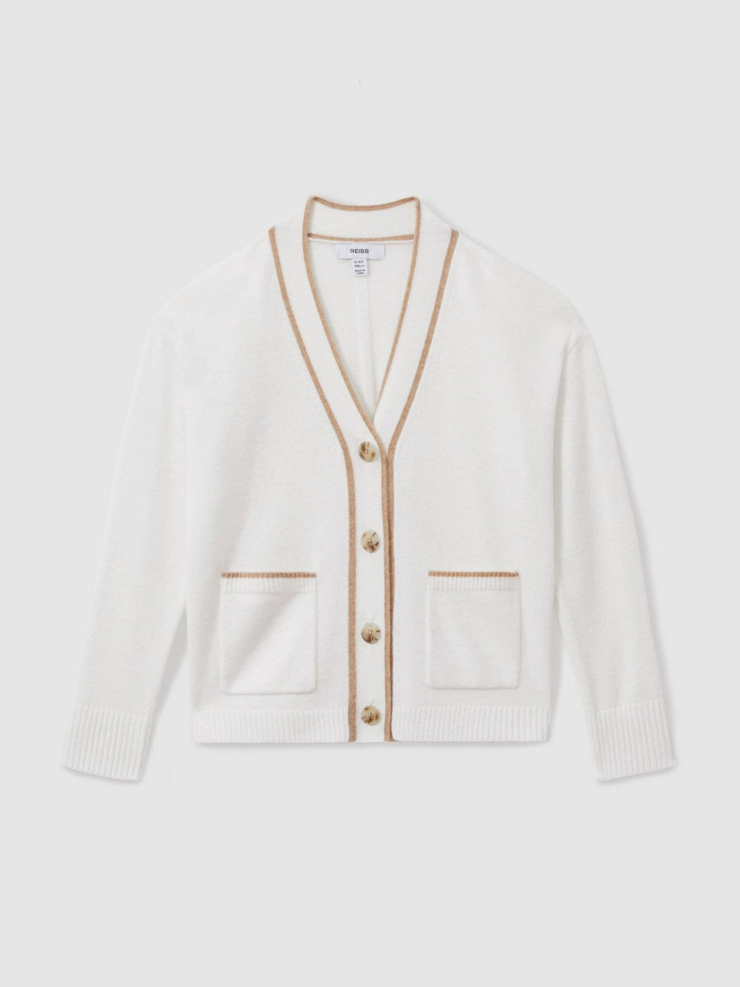 Reiss Popular Choice - 9-13 yrs Wool-Blend Stripe-Detail Cardigan With Cashmere in Cream