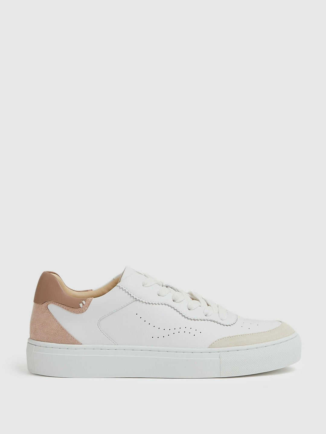 Reiss Offer - Leather Contrast Detail Trainers in White/Nude