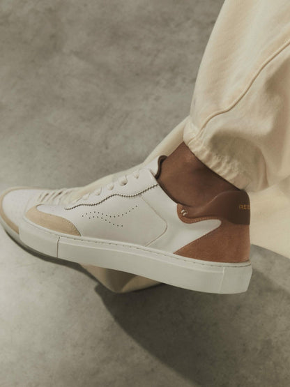 Reiss Offer - Leather Contrast Detail Trainers in White/Nude