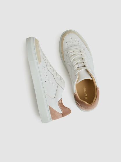 Reiss Offer - Leather Contrast Detail Trainers in White/Nude