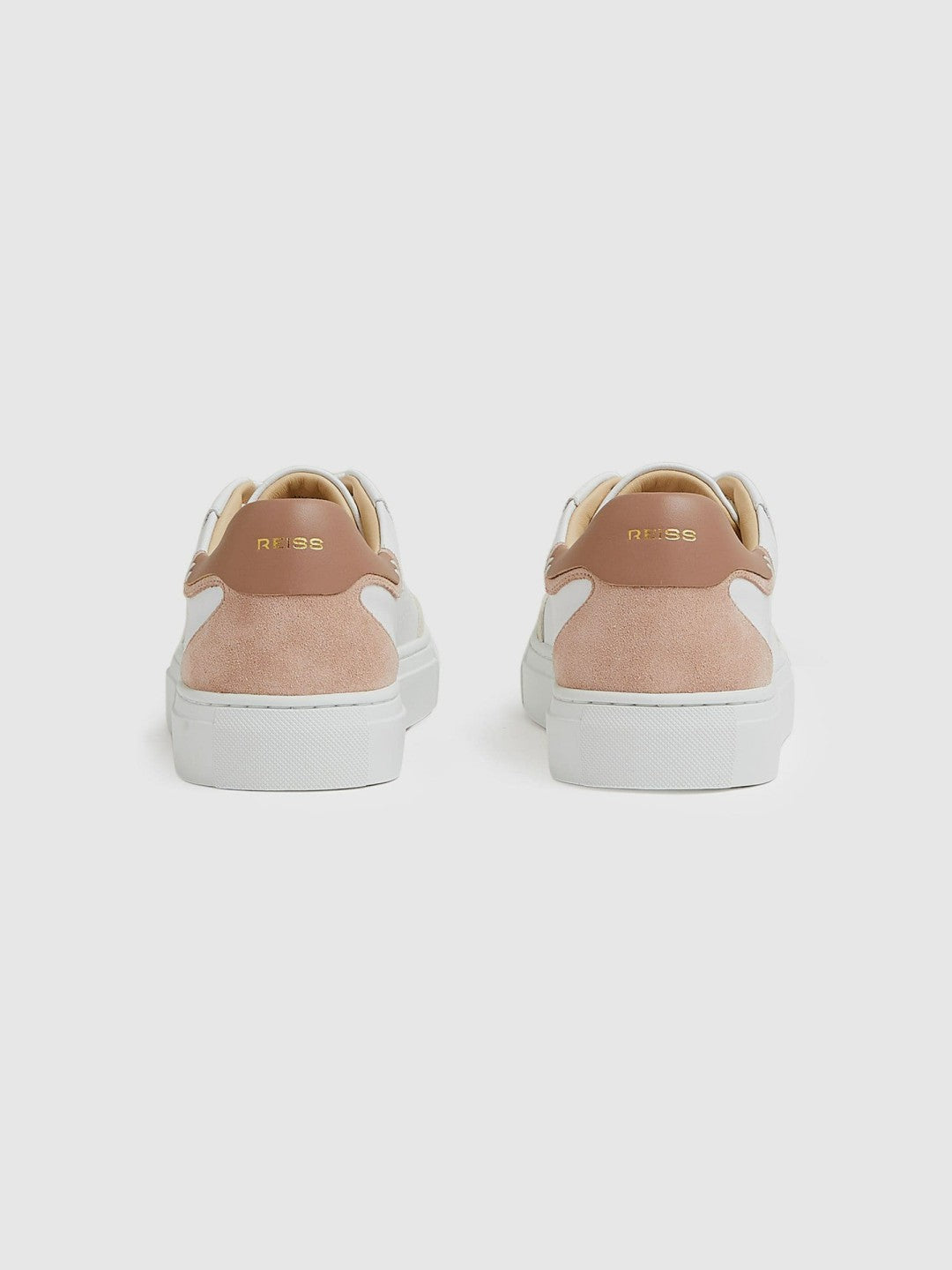 Reiss Offer - Leather Contrast Detail Trainers in White/Nude