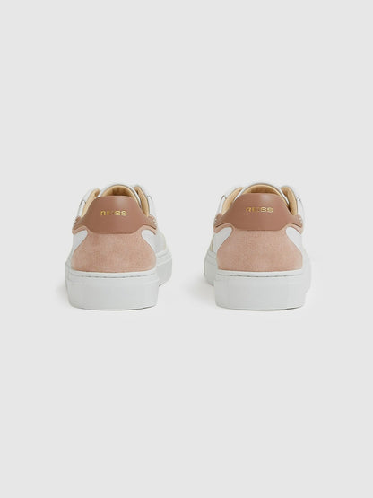 Reiss Offer - Leather Contrast Detail Trainers in White/Nude
