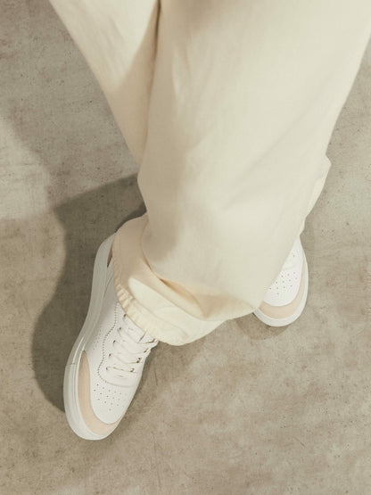 Reiss Offer - Leather Contrast Detail Trainers in White/Nude