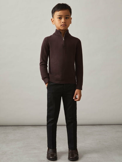 Reiss Value - 3-9 yrs Merino Wool Half-Zip Funnel Neck Jumper in Dark Bordeaux