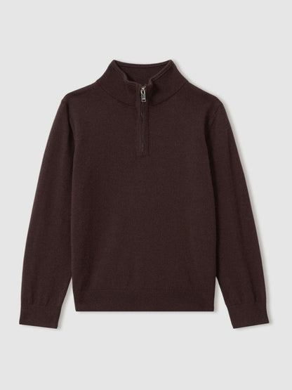 Reiss Deal - 9-13 yrs Merino Wool Half-Zip Funnel Neck Jumper in Dark Bordeaux