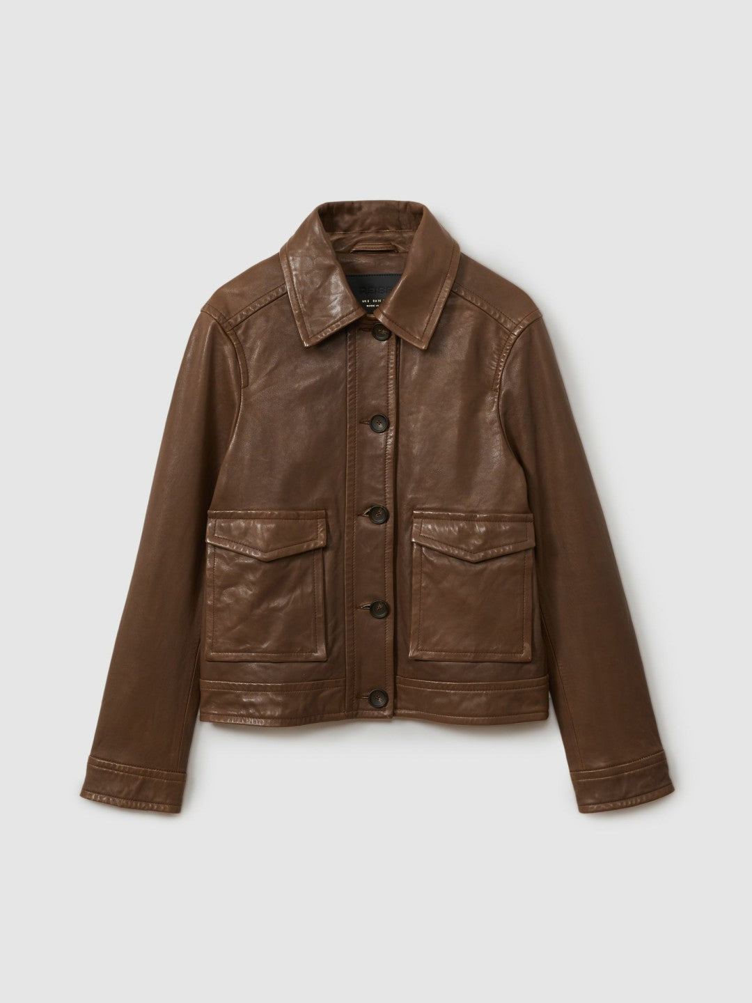 Reiss Affordable - Leather Trucker Jacket in Chocolate