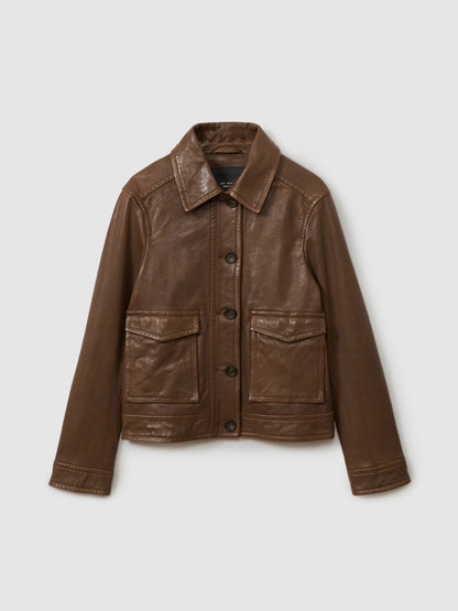 Reiss Affordable - Leather Trucker Jacket in Chocolate