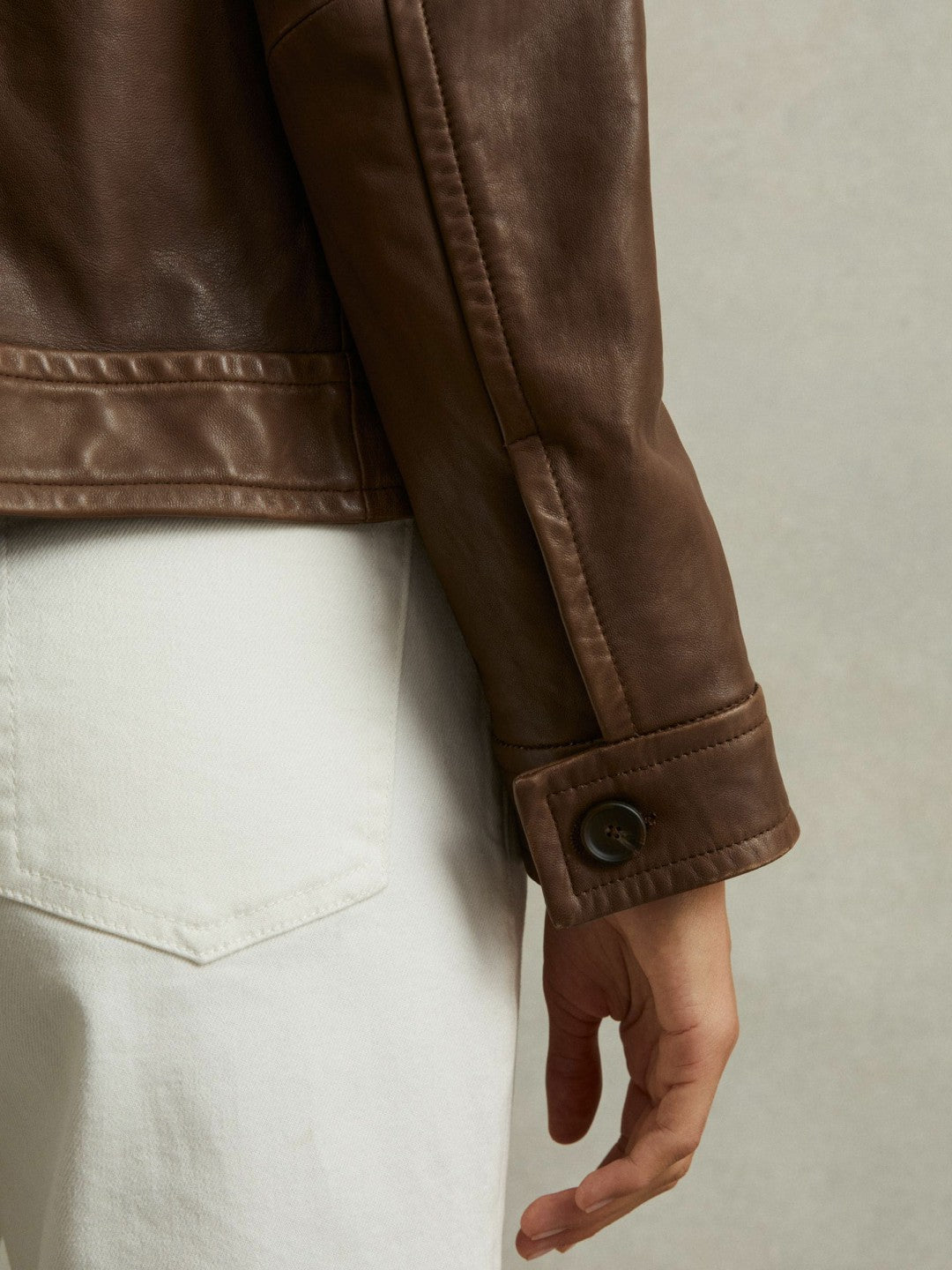 Reiss Affordable - Leather Trucker Jacket in Chocolate