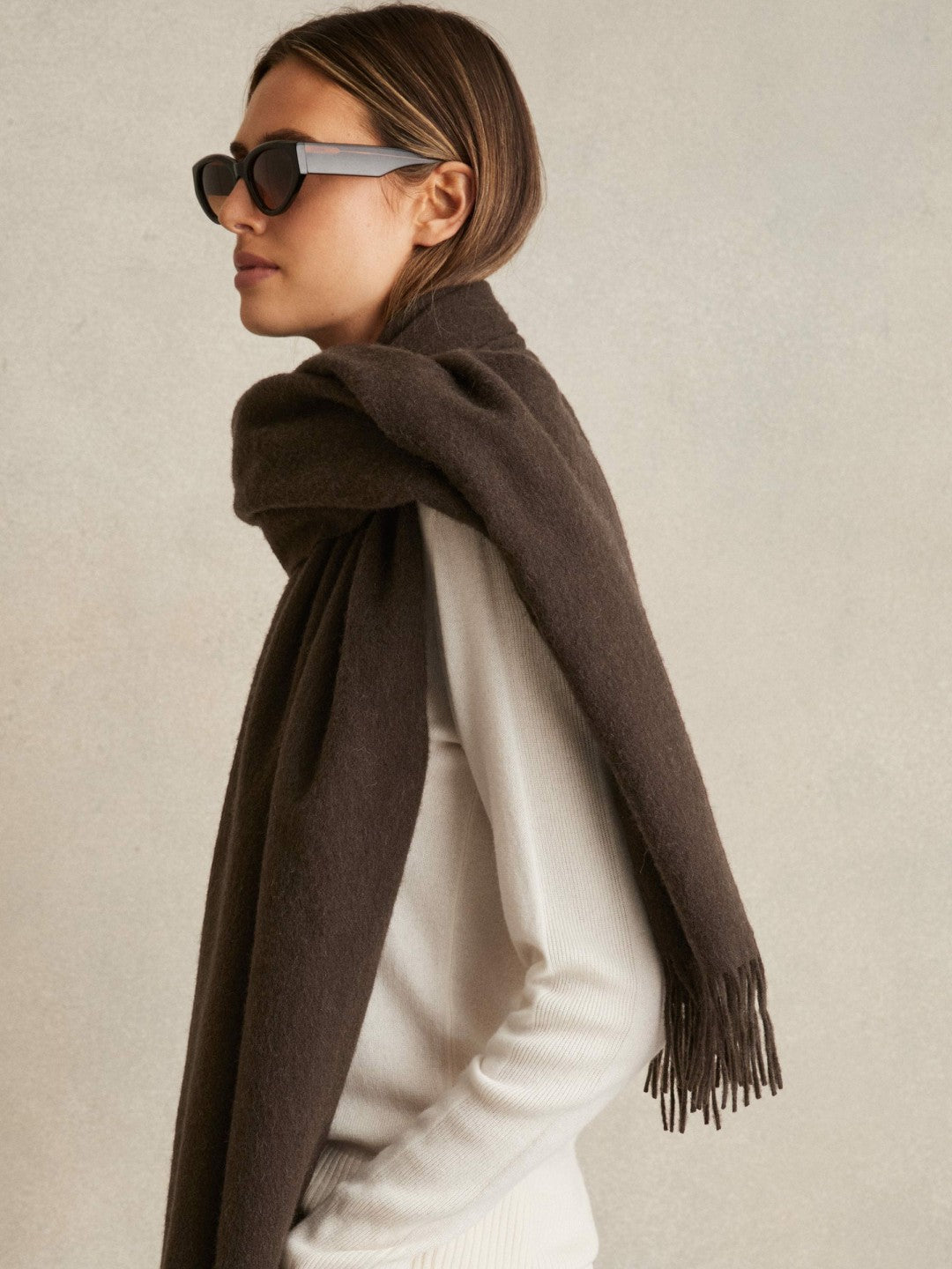 Reiss Featured - Wool-Cashmere Scarf in Chocolate