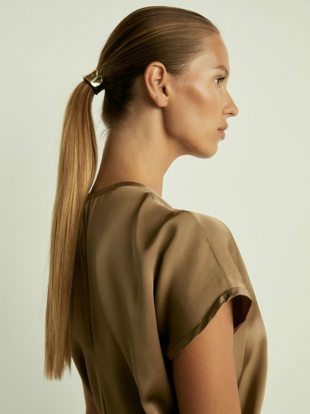 Reiss Satin Short-Sleeve Midi Dress in Khaki