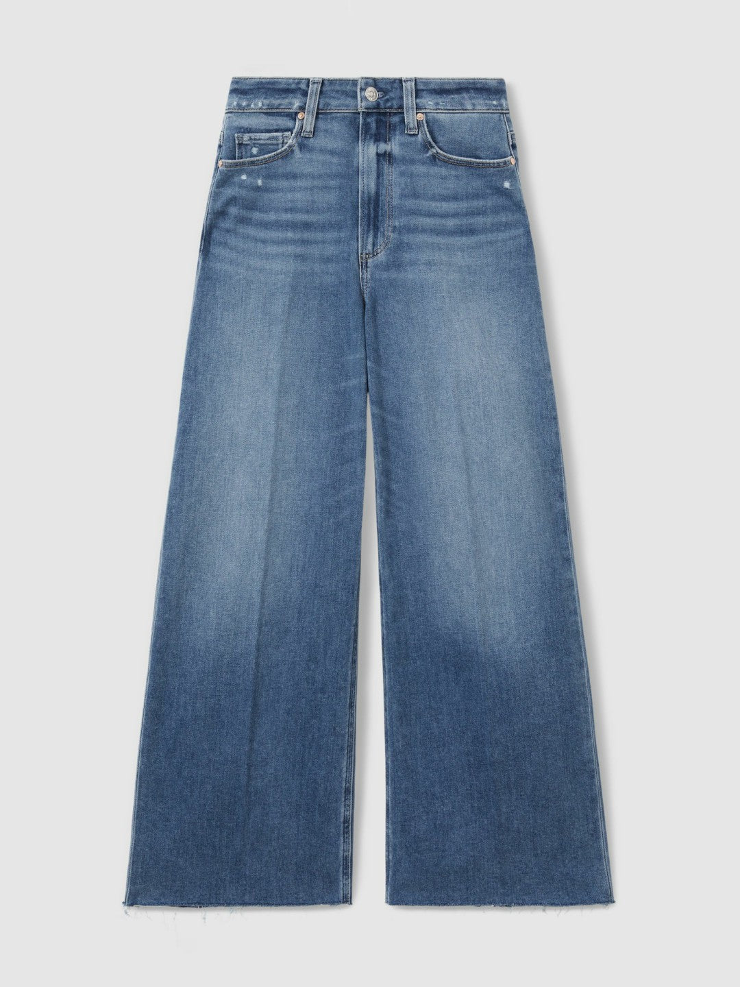 Reiss Sale - Paige Wide Leg Raw Hem Cropped Jeans in Rock Show Blue