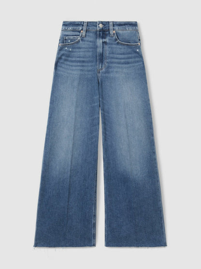 Reiss Sale - Paige Wide Leg Raw Hem Cropped Jeans in Rock Show Blue