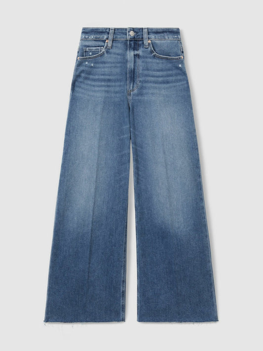 Reiss Sale - Paige Wide Leg Raw Hem Cropped Jeans in Rock Show Blue