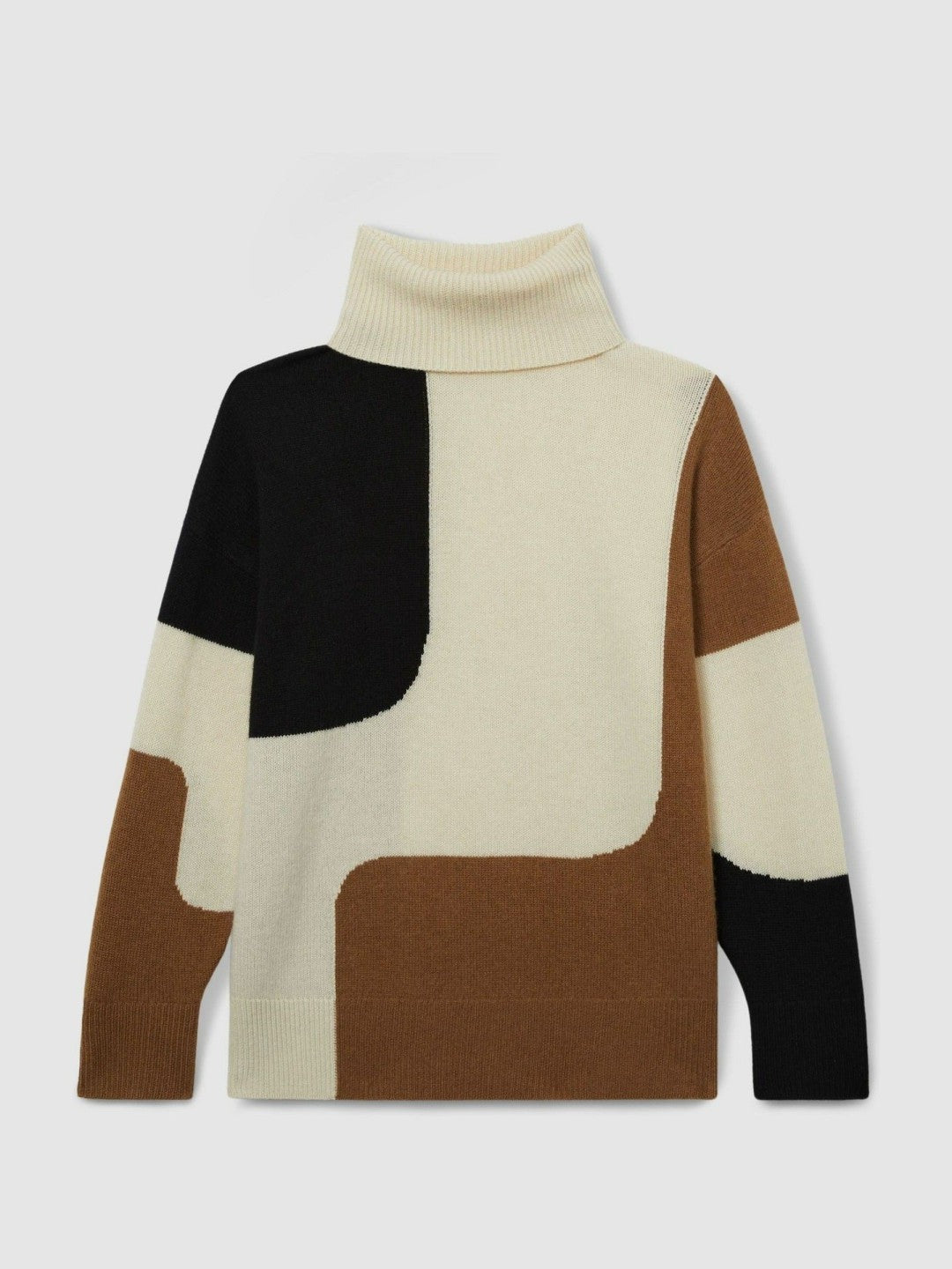 Reiss Affordable - Wool-Cashmere Colourblock-Intarsia Jumper in Cream/Brown