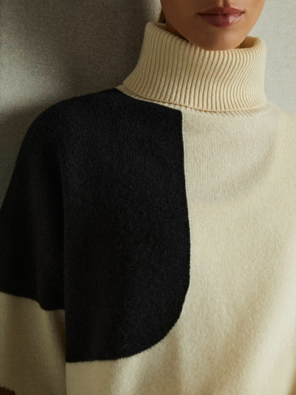 Reiss Affordable - Wool-Cashmere Colourblock-Intarsia Jumper in Cream/Brown