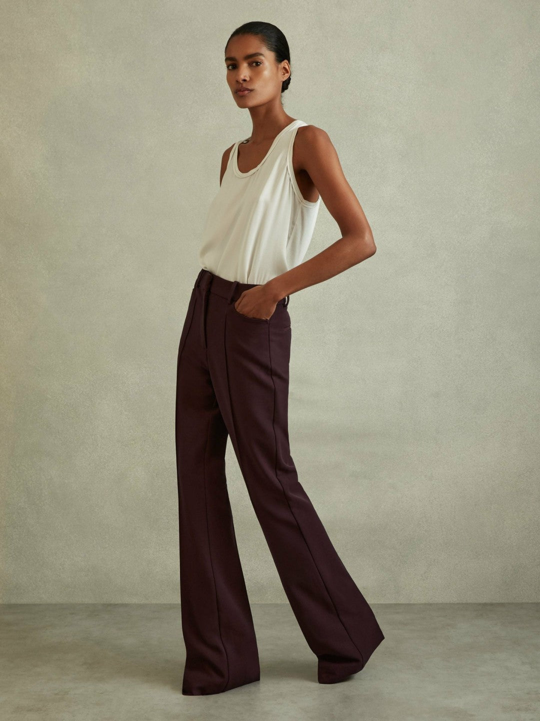 Reiss Petite Flared Suit Trousers in Berry