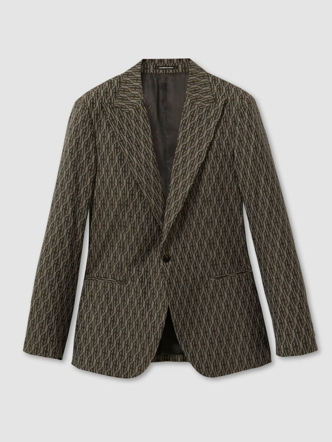 Reiss Featured - Monogram-Jacquard Twill Blazer in Chocolate Brown