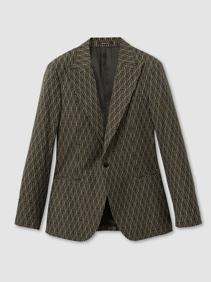 Reiss Featured - Monogram-Jacquard Twill Blazer in Chocolate Brown