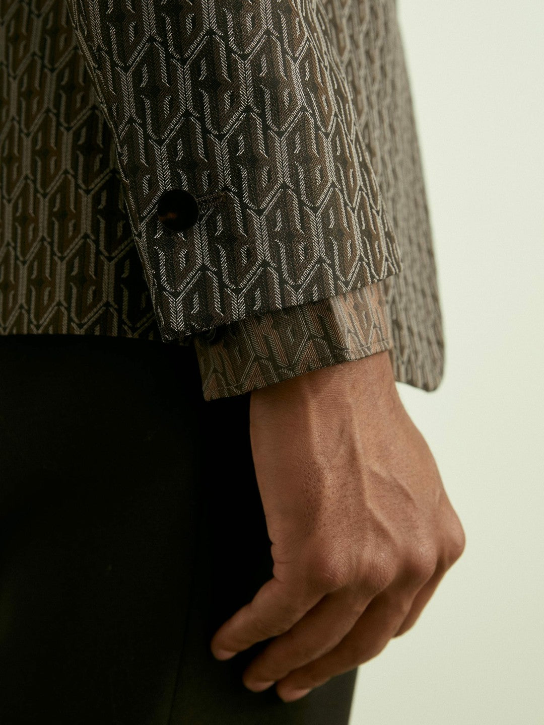 Reiss Featured - Monogram-Jacquard Twill Blazer in Chocolate Brown