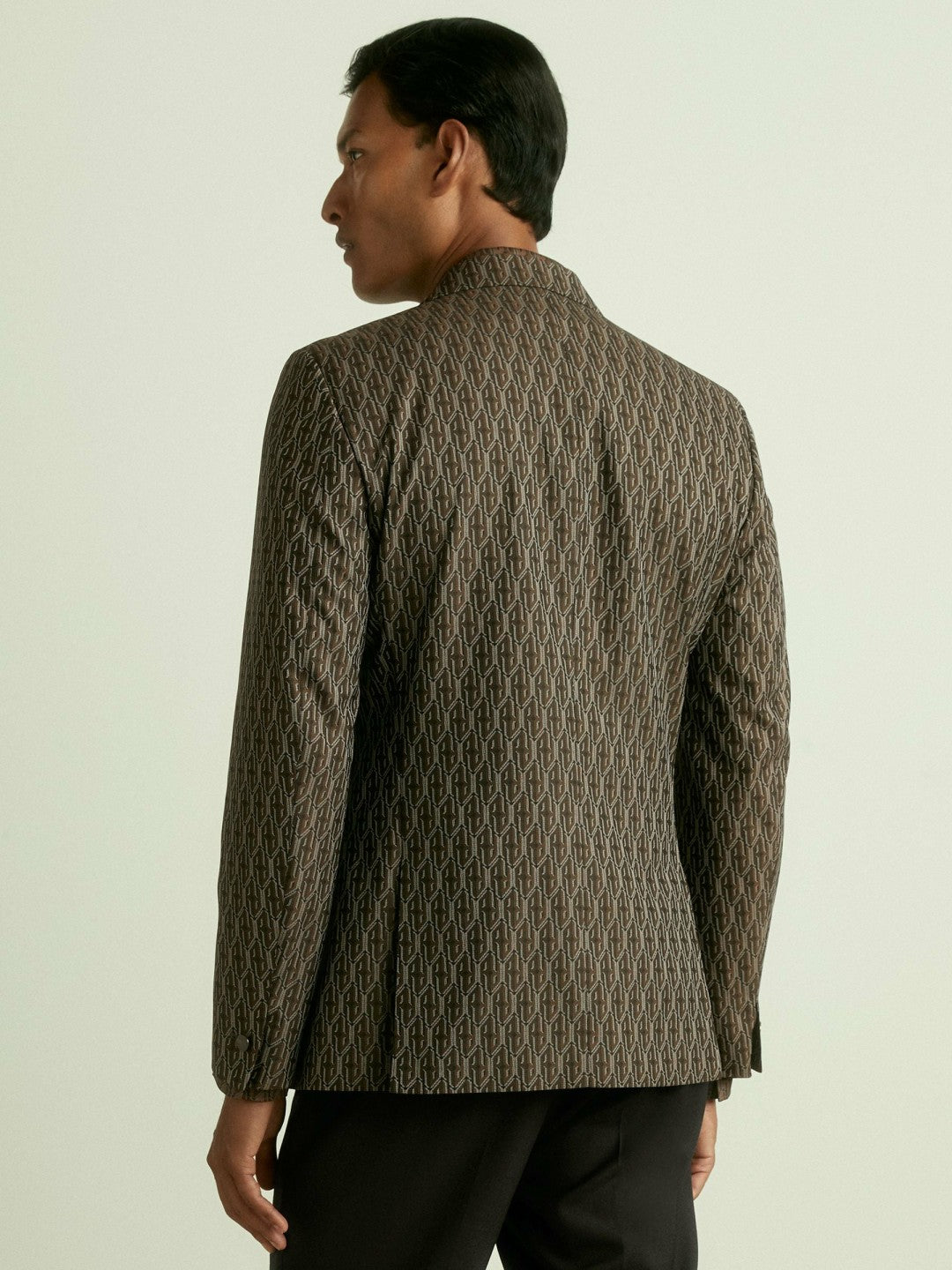 Reiss Featured - Monogram-Jacquard Twill Blazer in Chocolate Brown