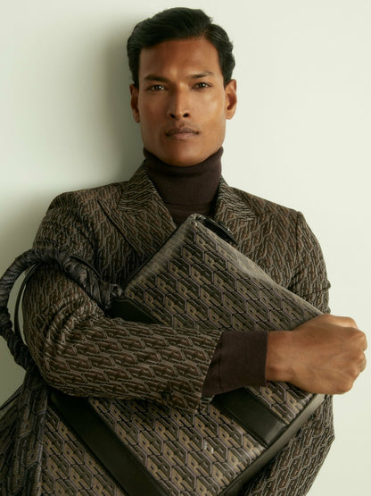 Reiss Featured - Monogram-Jacquard Twill Blazer in Chocolate Brown