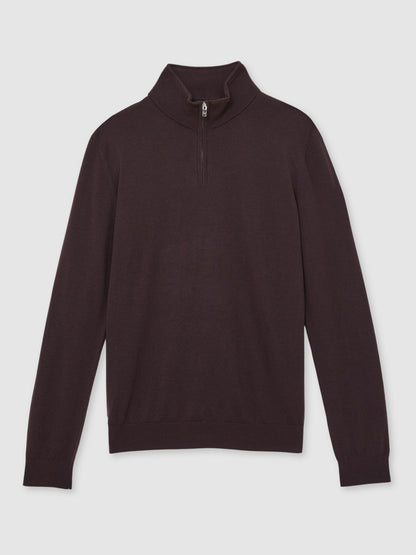 Reiss Sale - Merino Wool Half-Zip Jumper in Dark Bordeaux