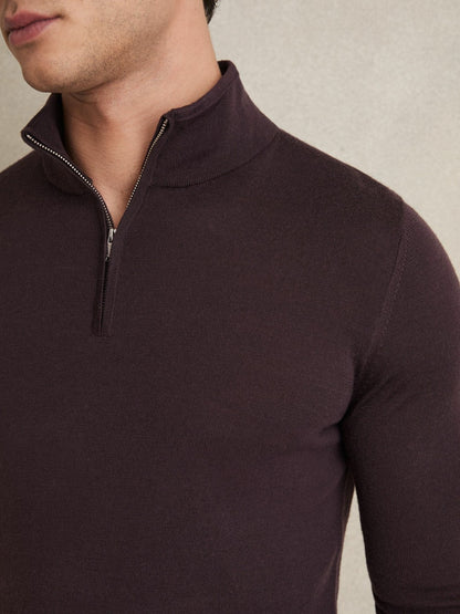 Reiss Sale - Merino Wool Half-Zip Jumper in Dark Bordeaux