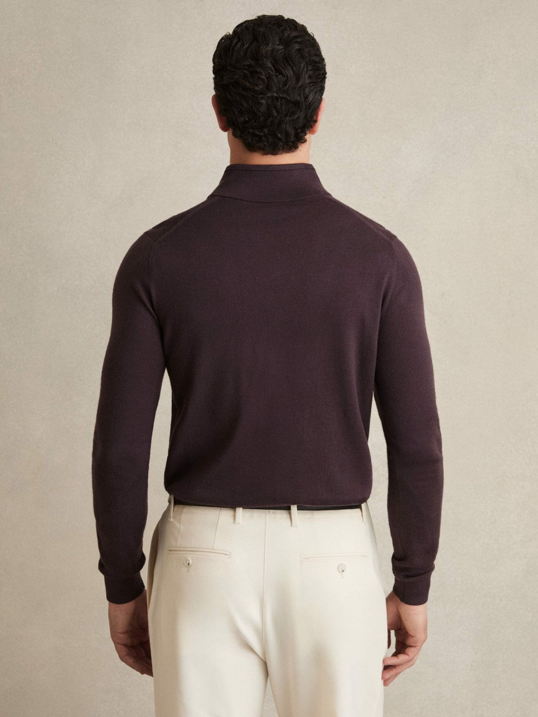 Reiss Sale - Merino Wool Half-Zip Jumper in Dark Bordeaux