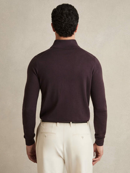 Reiss Sale - Merino Wool Half-Zip Jumper in Dark Bordeaux