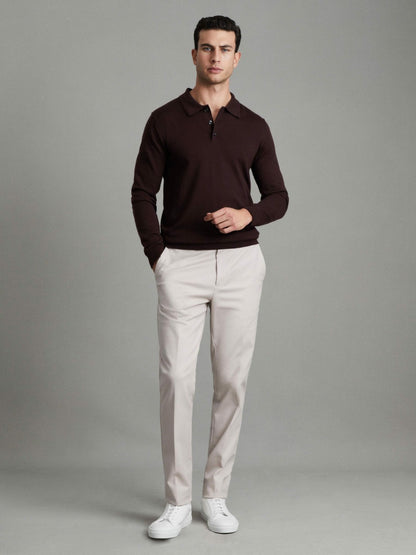 Reiss Popular Choice - Merino Wool Polo Shirt in Dark Bordeaux