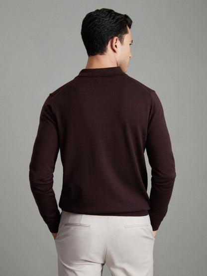 Reiss Popular Choice - Merino Wool Polo Shirt in Dark Bordeaux