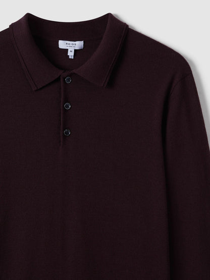 Reiss Popular Choice - Merino Wool Polo Shirt in Dark Bordeaux
