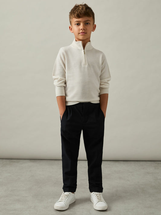Reiss Sale - 3-9 yrs Merino Wool Half-Zip Funnel Neck Jumper in Snow