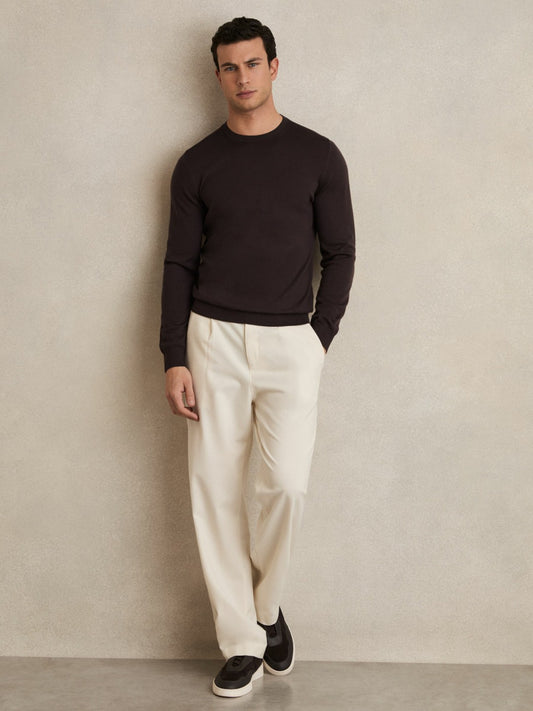 Reiss Best Seller - Merino Wool Crew Neck Jumper in Dark Bordeaux