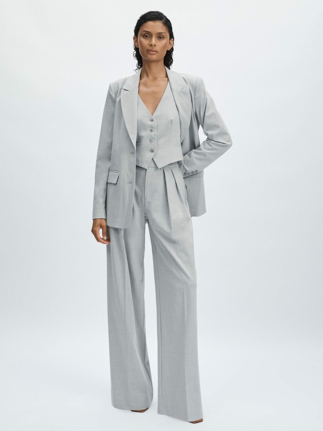 Reiss Offer - Good American Sharkskin Suit Waistcoat in Heather Grey