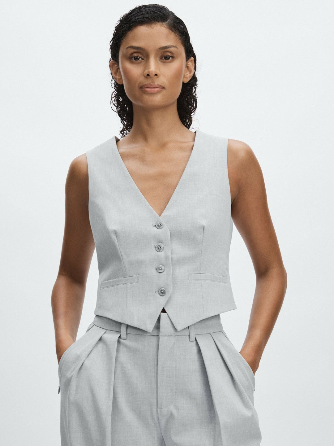 Reiss Offer - Good American Sharkskin Suit Waistcoat in Heather Grey