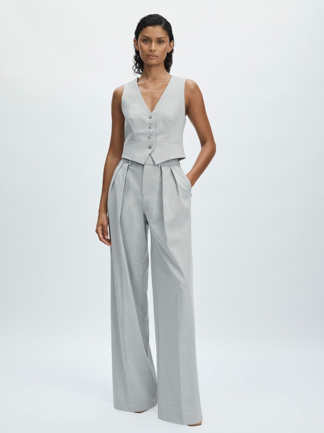 Reiss Offer - Good American Sharkskin Suit Waistcoat in Heather Grey