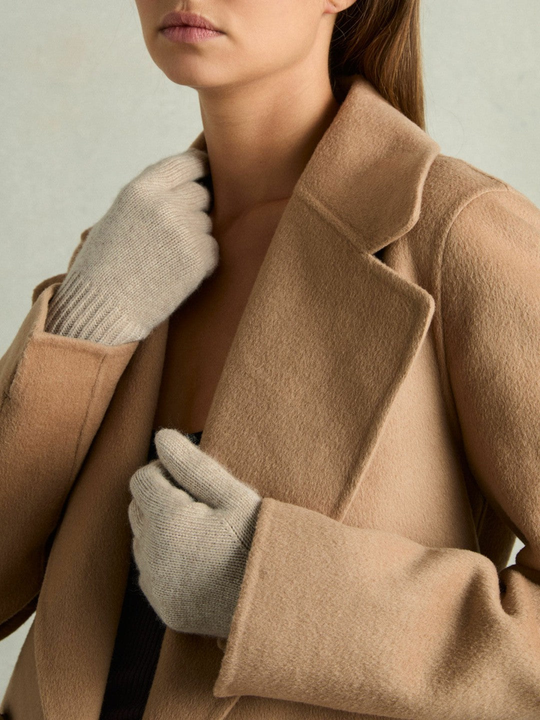 Reiss Value - Wool Blend Tipped Gloves in Taupe