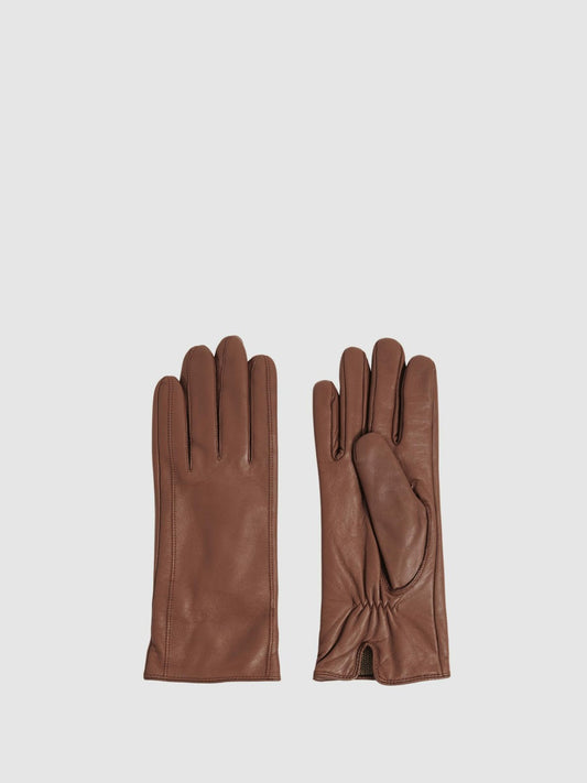Reiss Deal - Leather Gloves in Tan