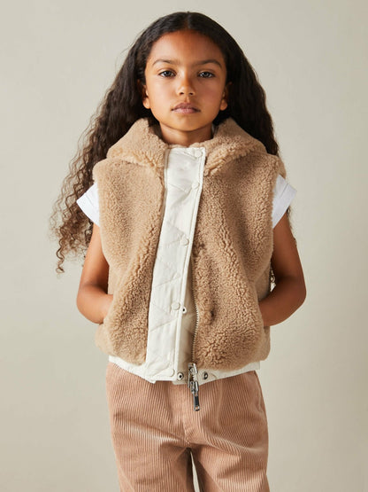 Reiss Popular Choice - 9-13 yrs Reversible Quilted Borg Gilet in Brown